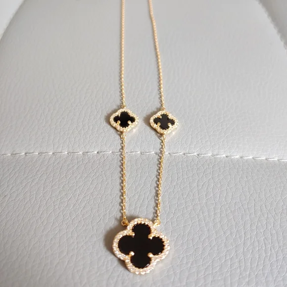 18K gold sterling silver Black Clover necklace - Picture 6 of 7